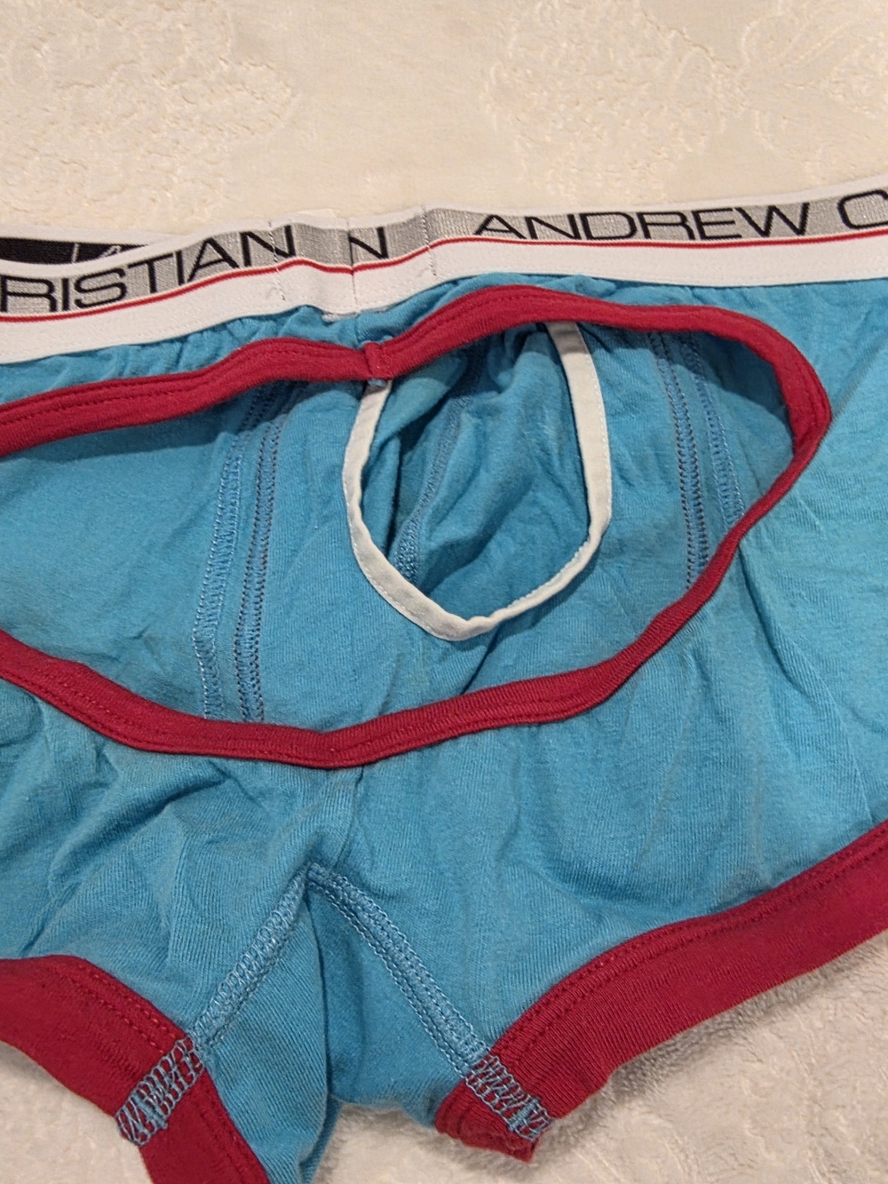 Andrew Christian Men’s Light Tel & Red Modal Trunk - Picture 6 of 10